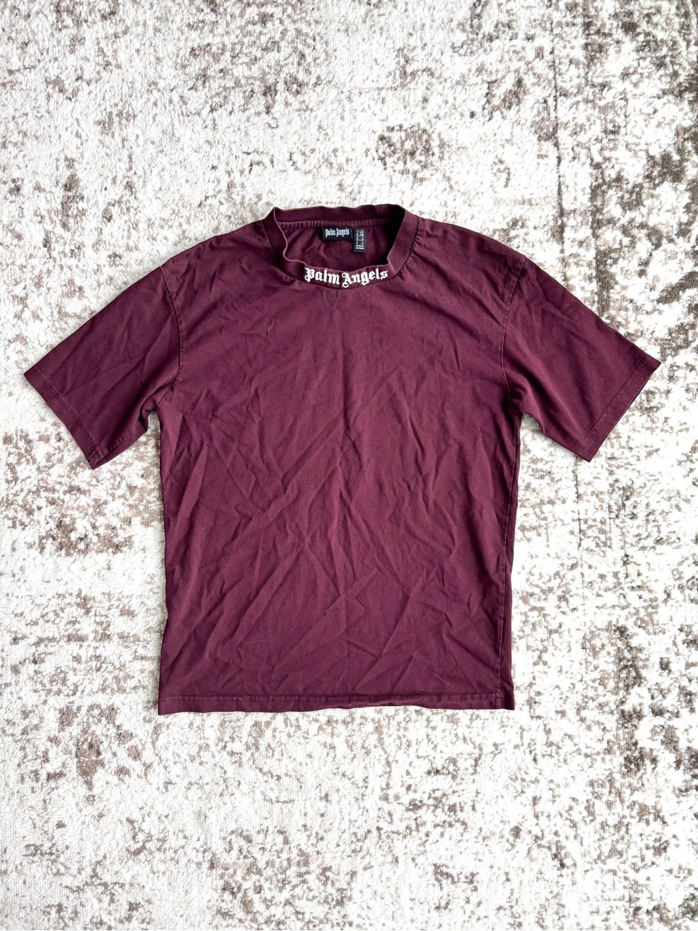 Palm Angels Men’s Burgundy Tee with White Gothic Logo